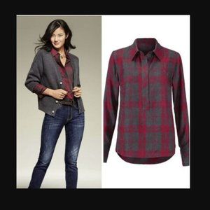 CAbi Cunningham Half Button Blouse | Red Gray | Size Medium